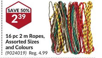 Princess Auto 16 pc 2 m ropes, assorted sizes and colours offer
