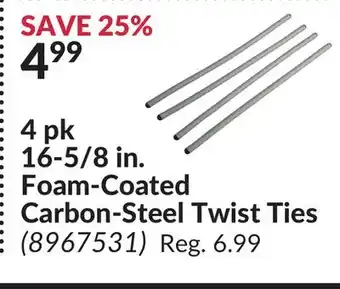 Princess Auto 4 pk 16-5/8 in. foam-coated carbon-steel twist ties offer