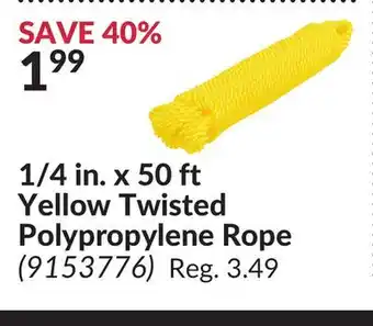 Princess Auto 1/4 in. x 50 ft yellow twisted polypropylene rope offer