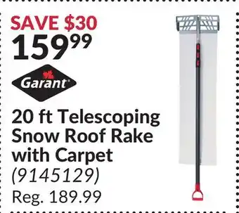 Princess Auto 20 ft telescoping snow roof rake with carpet offer