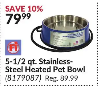 Princess Auto 5-1/2 qt. stainless-steel heated pet bowl offer