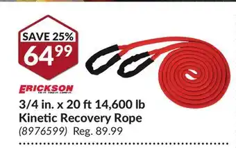 Princess Auto Erickson 3/4 in. x 20 ft 14, 600 lb kinetic recovery rope offer