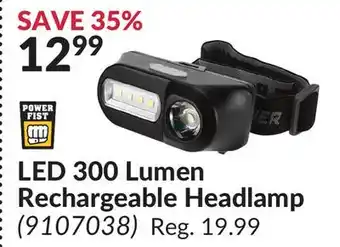 Princess Auto Led 300 lumen rechargeable headlamp offer