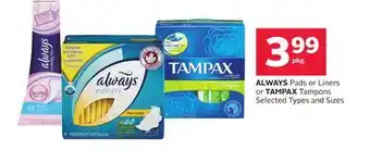 Rexall Always pads or liners or tampax tampons offer