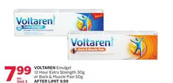 Rexall Voltaren emulgel 12 hour extra strength 30g or back & muscle pain 50g offer