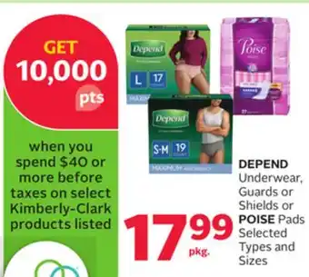 Rexall Depend underwear, guards or shields or poise pads offer