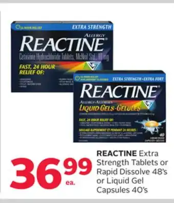 Rexall Reactine extra strength tablets or rapid dissolve 48's or liquid gel capsules 40's offer