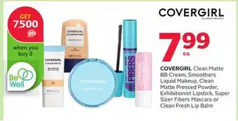 Rexall Covergirl clean matte bb cream, smoothers liquid makeup, clean matte pressed powder, exhibitionist lipstick, super sizer fibe offer