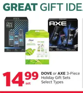 Rexall Dove or axe 3-piece holiday gift sets offer