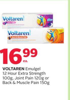 Rexall Voltaren emulgel 12 hour extra strength 100g, joint pain 120g or back & muscle pain 150g offer