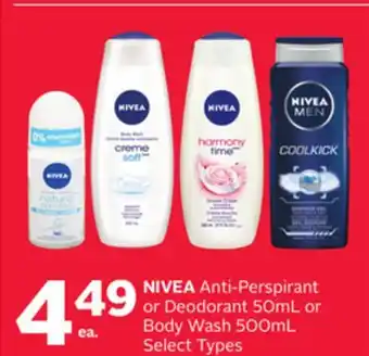 Rexall Nivea anti-perspirant or deodorant 50ml or body wash 500ml offer