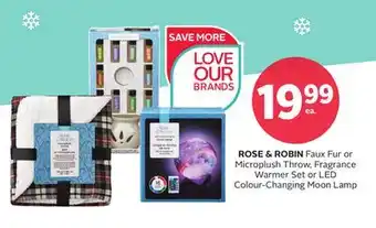 Rexall Rose & robin faux fur or microplush throw, fragrance warmer set or led colour-changing moon lamp offer