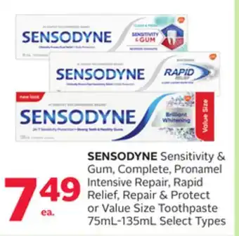 Rexall Sensodyne sensitivity & gum, complete, pronamel intensive repair, rapid relief, repair & protect or value size toothpaste 75m offer
