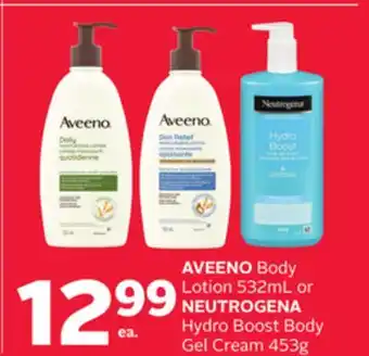 Rexall Aveeno body lotion 532ml or neutrogena hydro boost body gel cream 453g offer