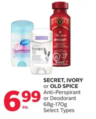 Rexall Secret, ivory or old spice anti-perspirant or deodorant offer