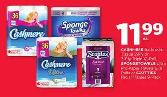 Rexall Cashmere bathroom tissue 2-ply or 3-ply triple 12-roll, spongetowels ultra pro paper towels 6 = 9 rolls or scotties facial ti offer
