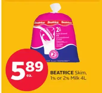 Rexall Beatrice skim, 1% or 2% milk 4l offer