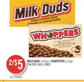 Shoppers Drug Mart Milk duds (141g) or whoppers (113g) theatre box candy offer