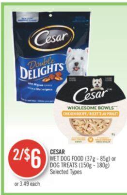 Shoppers Drug Mart Cesar wet dog food (37g - 85g) or dog treats (150g - 180g) offer