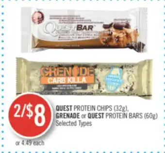 Shoppers Drug Mart Quest protein chips (32g), grenade or quest protein bars (60g) offer
