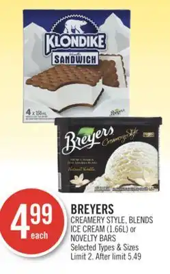 Shoppers Drug Mart Breyers creamery style, blends ice cream (1.66l) or novelty bars offer