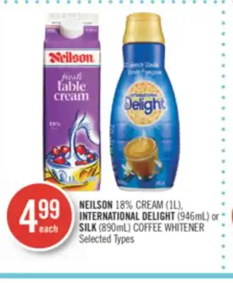 Shoppers Drug Mart Neilson 18% cream (1l), international delight (946ml) or silk (890ml) coffee whitener offer
