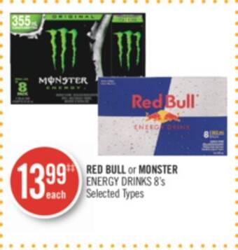 Shoppers Drug Mart Red bull or monster energy drinks 8's offer