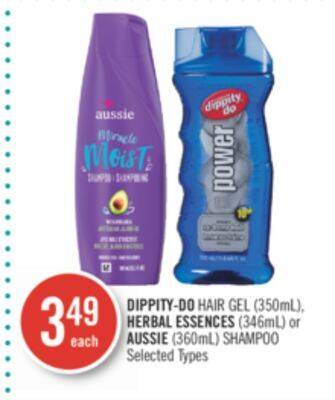 Shoppers Drug Mart Dippity-do hair gel (350ml), herbal essences (346ml) or aussie (360ml) shampoo offer