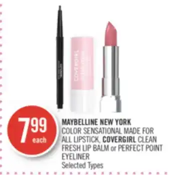 Shoppers Drug Mart Maybelline new york color sensational made for all lipstick, covergirl clean fresh lip balm or perfect point eyeliner offer