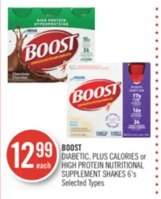 Shoppers Drug Mart Boost diabetic, plus calories or high protein nutritional supplement shakes offer