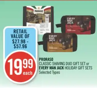 Shoppers Drug Mart Proraso classic shaving duo gift set or every man jack holiday gift sets offer