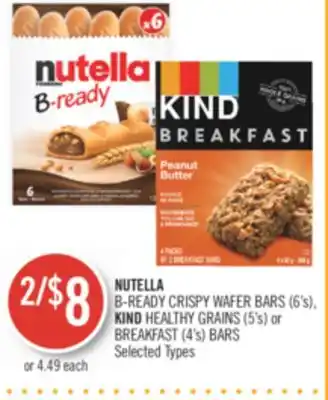 Shoppers Drug Mart Nutella b-ready crispy wafer bars (6's), kind healthy grains (5's) or breakfast (4's) bars offer