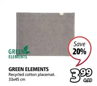 JYSK Green elements recycled cotton placemat offer