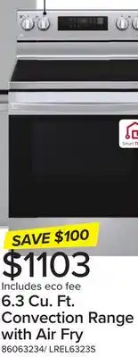 Leon's Lg stainless steel 6.3 cu ft. electric thinq range with air fry and fan convection -lrel6323s offer