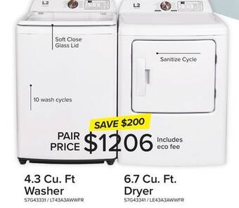 Leon's 4.3 cu. ft washer, 6.7 cu. ft. dryer offer