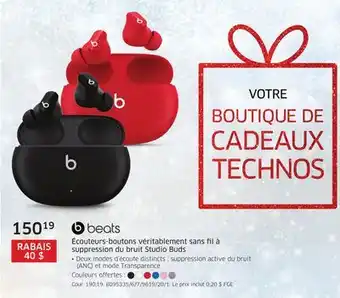 The Source Écouteurs-boutons véritablement sans fil à suppression du bruit studio buds beats offer