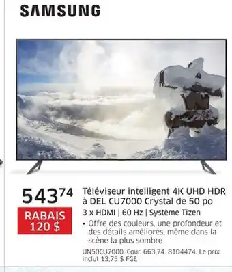 The Source Téléviseur intelligent 4k uhd hdr à del cu7000 crystal de 50 po 3 x hdmi | 60 hz | système tizen samsung offer