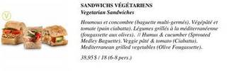 Première Moisson Vegetarian sandwiches offer