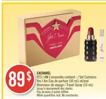 Pharmaprix Cacharel set contains: yes i am eau de parfum (50 ml) et travel spray (10 ml) offer
