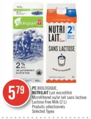 Pharmaprix Pc biologique, nutrilait microfiltered or lactose free milk (2 l) offer