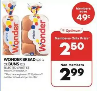 Real Canadian Superstore WONDER BREAD 570G OR BUNS 12'S offer
