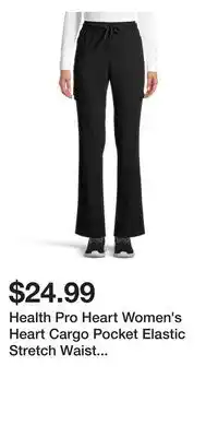 Mark's Health pro heart women's heart cargo pocket elastic stretch waist with drawstring scrub pants - black offer