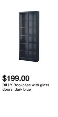 IKEA Billy bookcase with glass doors, dark blue offer