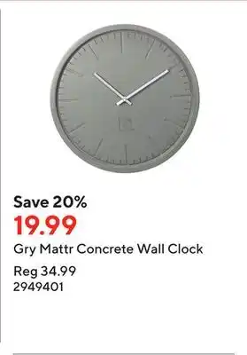 Staples Gry mattr concrete wall clock offer