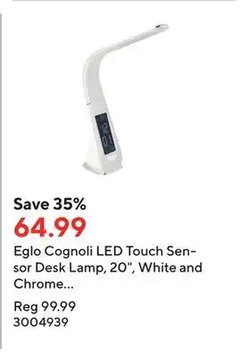 Staples Eglo cognoli led touch sensor desk lamp, 20, white and chrome finish with digital clock offer