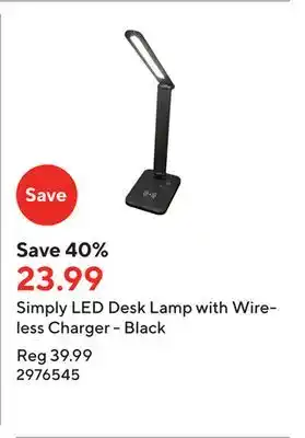 Staples Simply led desk lamp with wireless charger - black offer