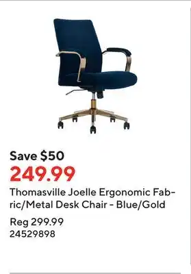 Staples Thomasville joelle ergonomic fabric/metal desk chair - blue/gold offer