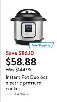 Walmart Instant pot duo 6qt electric pressure cooker offer