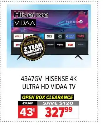 2001 Audio Video Hisense 43 4k ultra hd vidaa tv offer