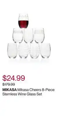 Mikasa cheers 8-piece stemless wine glass set